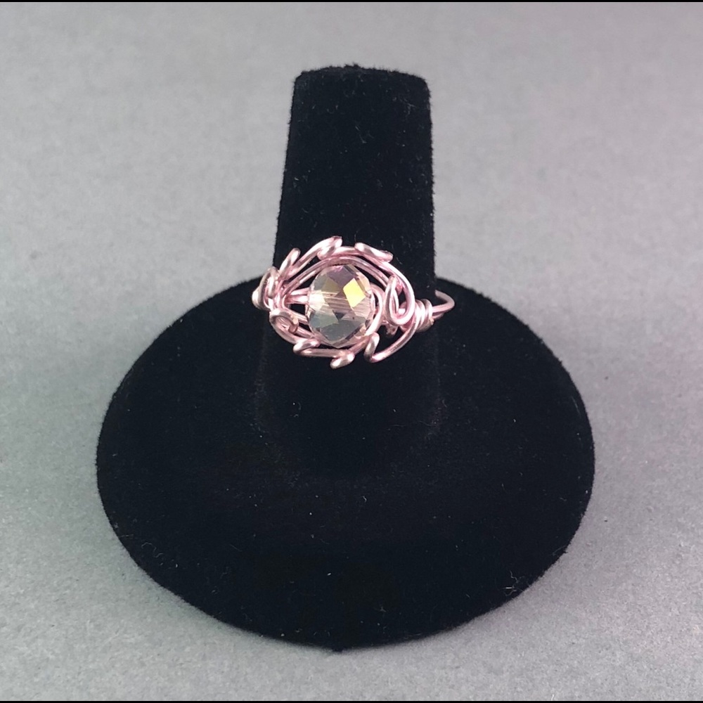 Handmade Pink Wire Ring/ sizes 5-13